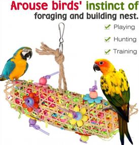img 1 attached to VavoPaw Bird Parrot Toys, 3 Pcs Bird Chewing Toys Hanging Pecking Perch Foraging Cage Toy With Wooden Rattan Balls Bells For Parakeets, Cockatiels, Conures, Macaws, Love Birds, Finches - Colorful