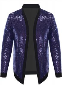 img 4 attached to Mens Sequin Cardigan Jacket - Open Front Long Sleeve With Ribbed Cuffs