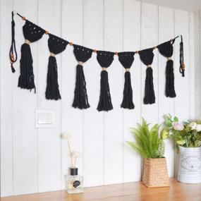 img 4 attached to TIMEYARD Macrame Woven Wall Hanging Fringe Garland Banner - Boho Chic Bohemian Wall Decor - Apartment Dorm Living Room Bedroom Decorative Wall Art, 12.6" W X31.5 L, 7" Flags
