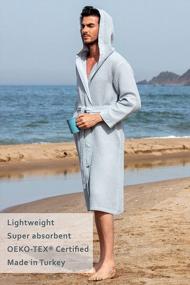img 1 attached to Легкий хлопковый вафельный халат с капюшоном и окантовкой - Ультрамягкая пижама для спа в полную длину - Халат из вафельного плетения для мужчин
