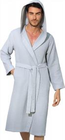 img 4 attached to Легкий хлопковый вафельный халат с капюшоном и окантовкой - Ультрамягкая пижама для спа в полную длину - Халат из вафельного плетения для мужчин