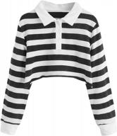 striped crop tops for girls with long sleeves and half button collar by floerns logo