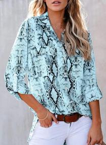 img 3 attached to Women Snake Print Button Down 3/4 Tab Sleeve Tunic Blouse Tops