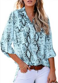 img 4 attached to Women Snake Print Button Down 3/4 Tab Sleeve Tunic Blouse Tops