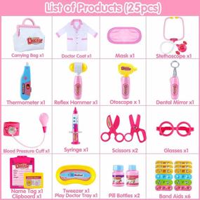 img 3 attached to Медицинский набор Pink Doctor Pretend-N-Play для детей, набор из 25 предметов для ролевых игр для малышей с игрушками для девочек 3+