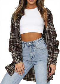 img 4 attached to Women'S Buffalo Plaid Flannel Shirt: Cozy Long Sleeve Collar Button Down Blouse Top