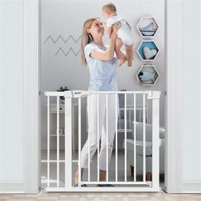 img 4 attached to 🚧 RONBEI Baby Gate for Stairs and Doorways, 35-37.8 inches / 29.53-32.28 inches - Auto Close Indoor Safety Gates for Kids and Dogs, Easy Walk Thru Metal Child Gate with 5.5-inch Extension and 4 Mounting Kit