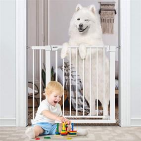 img 3 attached to 🚧 RONBEI Baby Gate for Stairs and Doorways, 35-37.8 inches / 29.53-32.28 inches - Auto Close Indoor Safety Gates for Kids and Dogs, Easy Walk Thru Metal Child Gate with 5.5-inch Extension and 4 Mounting Kit