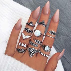 img 4 attached to Complete Your Boho Look With Yean'S 9-Piece Silver Ring Set For Women And Girls