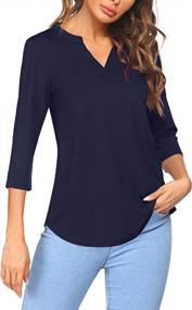 img 2 attached to Sherosa Women'S V-Neck Henley Work Tops With 3/4 Sleeves For Casual And Office Wear