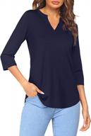 sherosa women's v-neck henley work tops with 3/4 sleeves for casual and office wear logo