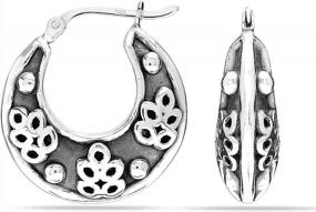 img 4 attached to Stylish Sterling Silver Balinese Hoop Earrings For Teens And Adults - Set Of 3 PAIRS