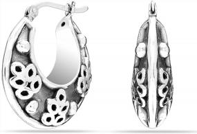 img 3 attached to Stylish Sterling Silver Balinese Hoop Earrings For Teens And Adults - Set Of 3 PAIRS