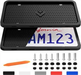 img 4 attached to Set Of 2 Black Aujen Silicone License Plate Frames For US Standard Cars - Street Legal Cover With Easy Installation And Rattle-Proof Holder For Optimal Protection