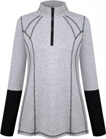 img 4 attached to Half Zip Long Sleeve Athletic Sweatshirt With Thumb Holes For Women'S Fitness, Yoga, And Running - MOQIVGI