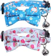 🎄 lamphyface 2 pack/set christmas cat collar: cute bow tie and bell for adjustable safety and breakaway feature логотип