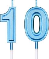 🎂 blue 10th birthday cake numeral candles - happy birthday cake topper decoration for birthday, wedding, anniversary celebrations - supplies логотип