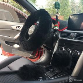 img 1 attached to Multicolor Fuzzy Steering Wheel Cover Car Accessories Universal Fit Car Steering Wheel Gear Shift Cover Handbrake Cover (Black)