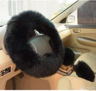 multicolor fuzzy steering wheel cover car accessories universal fit car steering wheel gear shift cover handbrake cover (black) logo