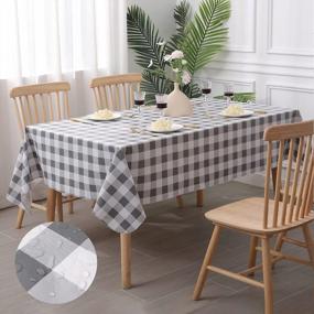 img 4 attached to Grey And White Buffalo Plaid Vinyl Tablecloth For Rectangle Tables, 60" X 84", Waterproof & Washable Kitchen/Picnic/Party Table Cover By Misaya