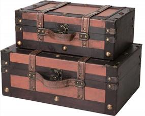 img 4 attached to Set Of 2 Victorian-Style Crawford Scout Trunks In Rich Wine Color: Antique-Inspired Wooden Chests For Storage, Rustic Memory Boxes, Steamer Trunks, And Toy Boxes In Classic Black And Brown