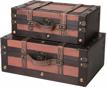 set of 2 victorian-style crawford scout trunks in rich wine color: antique-inspired wooden chests for storage, rustic memory boxes, steamer trunks, and toy boxes in classic black and brown logo