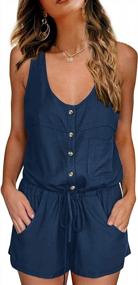 img 4 attached to Stylish And Comfortable Women'S Sleeveless Romper With Button Detail, Elastic Waist, And Scoop Neck For Summer