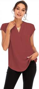 img 3 attached to Elegant Women'S Cap Sleeve Tops With Split V Neckline And Frill Trim For Office Wear By Famulily