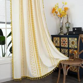 img 3 attached to Sheer Yellow Geometric Patteern Farmhouse Curtains Linen Window Curtain Panel Pairs Yarn Dyed Woven 84 Inches Long For Living Room Bedroom 2 Pack Rod Pocket Living Panels