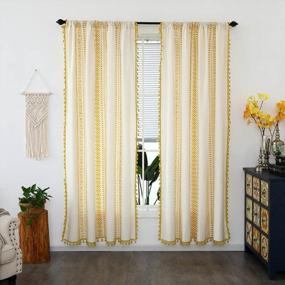 img 4 attached to Sheer Yellow Geometric Patteern Farmhouse Curtains Linen Window Curtain Panel Pairs Yarn Dyed Woven 84 Inches Long For Living Room Bedroom 2 Pack Rod Pocket Living Panels