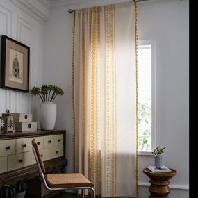 img 2 attached to Sheer Yellow Geometric Patteern Farmhouse Curtains Linen Window Curtain Panel Pairs Yarn Dyed Woven 84 Inches Long For Living Room Bedroom 2 Pack Rod Pocket Living Panels