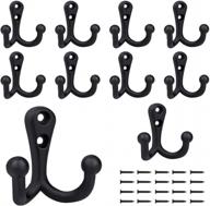 10-pack heavy duty vintage coat hooks for scarfs, bags, towels and more - double prong wall mounted utility hooks with screws and retro design in black logo