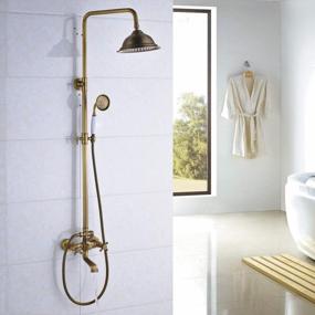 img 3 attached to Vintage Charm Meets Modern Functionality: Rozin Antique Brass Shower Faucet Set With Dual Handles, Bathtub Rainfall Shower Fixture, And Hand Shower
