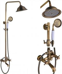 img 4 attached to Vintage Charm Meets Modern Functionality: Rozin Antique Brass Shower Faucet Set With Dual Handles, Bathtub Rainfall Shower Fixture, And Hand Shower