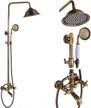 vintage charm meets modern functionality: rozin antique brass shower faucet set with dual handles, bathtub rainfall shower fixture, and hand shower logo
