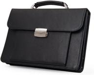 executive leather briefcase with handle - perfect for ipad, macbook and other devices - black logo
