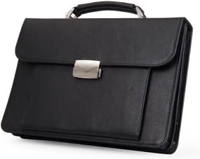 img 2 attached to Представительский кожаный портфель с ручкой - идеально подходит для iPad, MacBook и других устройств - черный
