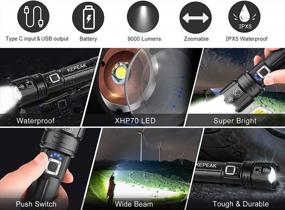 img 2 attached to 9000 Lumens XHP70 Rechargeable LED Flashlight - Zoomable, Waterproof & Handheld For Camping/Emergency By KEPEAK