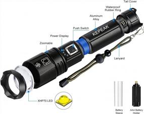 img 3 attached to 9000 Lumens XHP70 Rechargeable LED Flashlight - Zoomable, Waterproof & Handheld For Camping/Emergency By KEPEAK