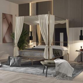 img 4 attached to Experience The Ultimate Luxury With Weehom'S 4 Poster Full Canopy Bed Frame In Strong Steel-Gold