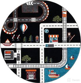 img 3 attached to 🎠 Safavieh Carousel Kids Collection 3' x 3' Round Black/Ivory CRK192Z Neighborhood Road Non-Shedding Rug for Playrooms, Nurseries, and Bedrooms