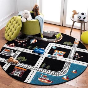 img 4 attached to 🎠 Safavieh Carousel Kids Collection 3' x 3' Round Black/Ivory CRK192Z Neighborhood Road Non-Shedding Rug for Playrooms, Nurseries, and Bedrooms