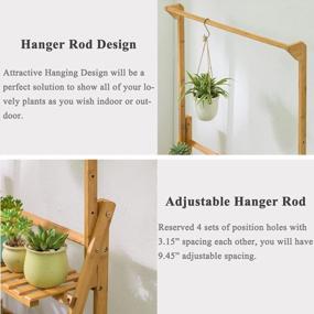 img 1 attached to Folding 3-Tier Bamboo Plant Stand With Hanging Shelves - Ideal For Flower Pot Organization, Display, And Storage - Plants Shelf Unit And Holder