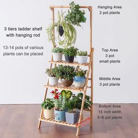 img 2 attached to Folding 3-Tier Bamboo Plant Stand With Hanging Shelves - Ideal For Flower Pot Organization, Display, And Storage - Plants Shelf Unit And Holder