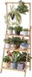 folding 3-tier bamboo plant stand with hanging shelves - ideal for flower pot organization, display, and storage - plants shelf unit and holder logo