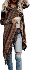 img 4 attached to Women'S Open Front Knited Tassels Slash Loose Cardigan Crew Neck Speckled Fringe Sweater Outwear