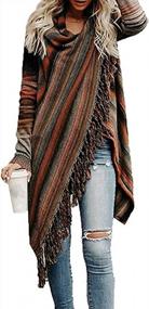 img 2 attached to Women'S Open Front Knited Tassels Slash Loose Cardigan Crew Neck Speckled Fringe Sweater Outwear