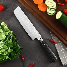 img 2 attached to Hecef Upgraded Culinary Nakiri Knife, High Carbon Stainless Steel Hammered Finished Blade With Pakkawood Handle, Traditional Japanese Vegetable Knife For Home And Restaurant, 7 Inch