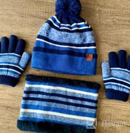 img 1 attached to Maylisacc Winter Kids Hat Scarf and Gloves Set for Boys and Girls Toddler Age 3-6 - Striped Pom Beanie, Glove, and Neck Warmer Combo review by Benjamin Glasper