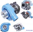 maximize performance with emusat3/t4 hybrid turbo charger: universal turbo with .50 a/r compressor and .63 a/r turbine wheel in striking blue design logo